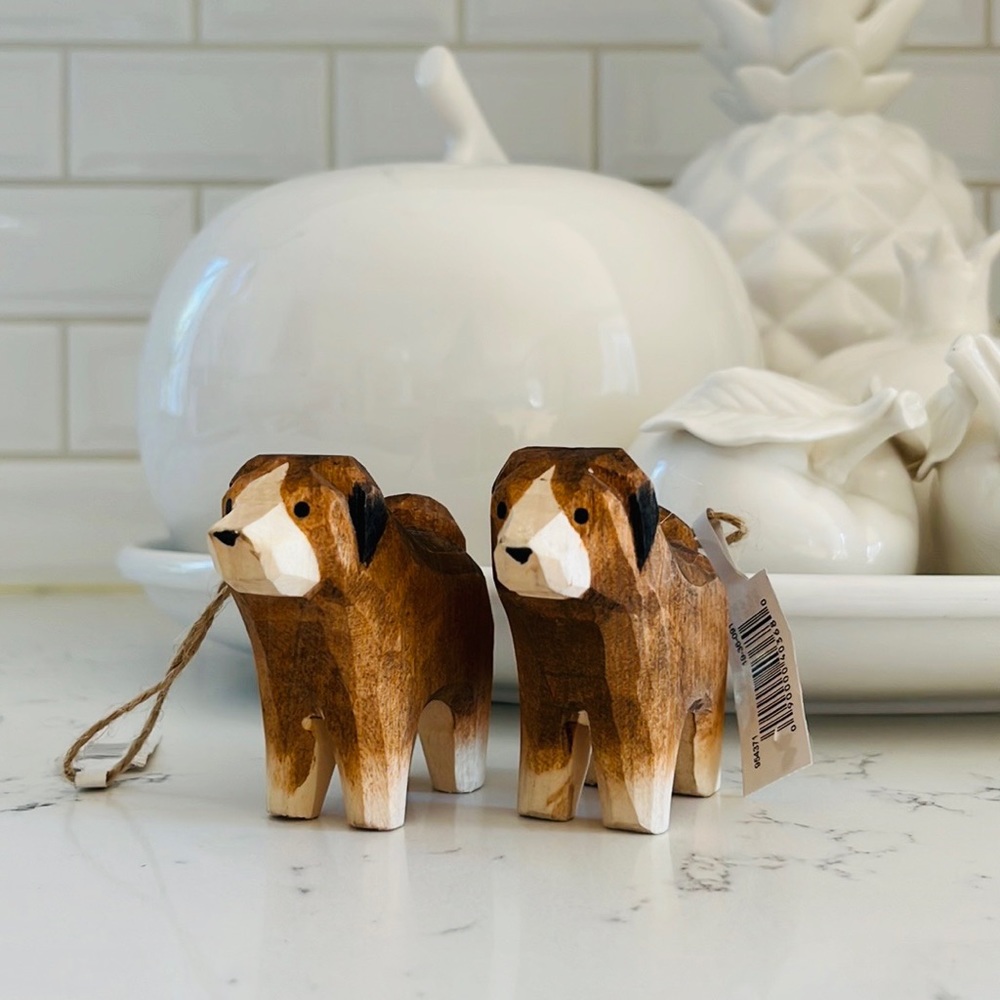 Papyrus Carved Wood Dog Ornaments